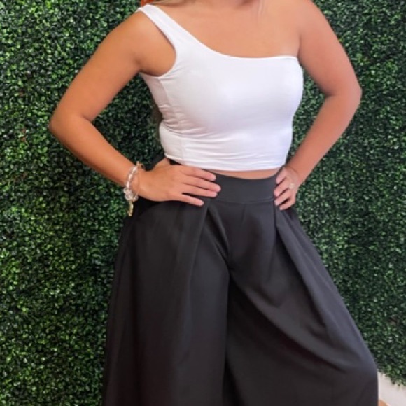 White One Shoulder Double Layered Crop Top - Picture 1 of 1